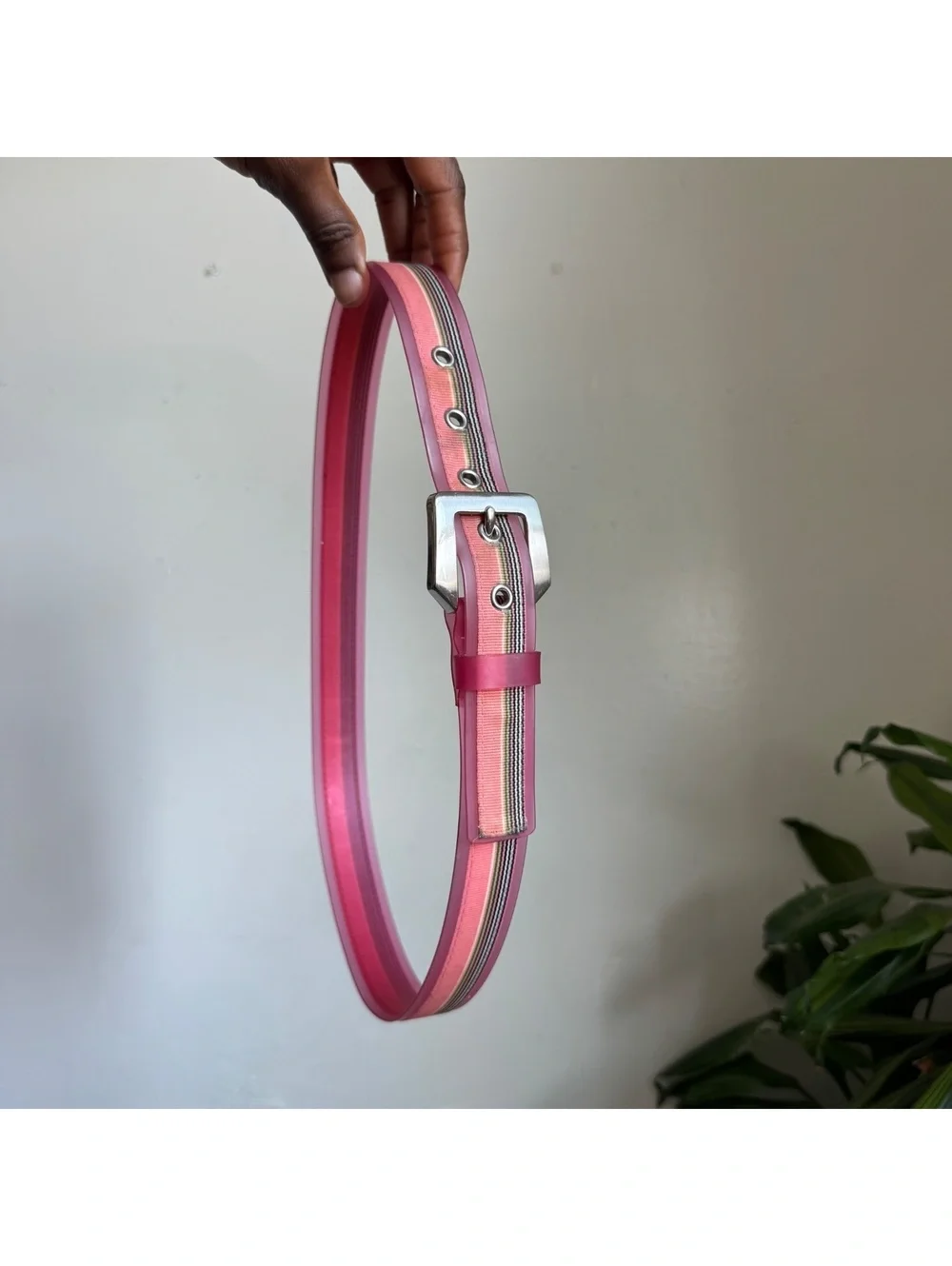 Y2K Pink Jelly grommet Belt with Silver Buckle fits S-M